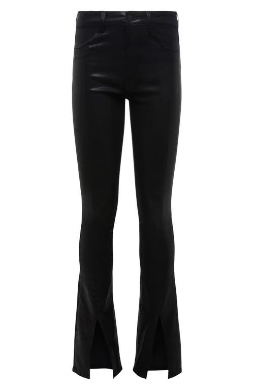 Shop L Agence L'agence Beatrix Coated Slit Leg Bootcut Jeans In Noir Coated