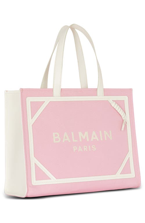 Balmain B Army Medium Logo Canvas Shopper Tote Bag In O32 Salmon/multi