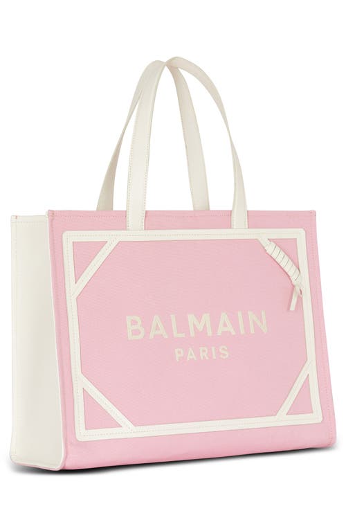 Shop Balmain Medium B-army Logo Canvas Shopper Tote In O32 Salmon/multi