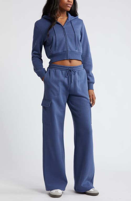 Shop Bp. Elastic Waist Wide Leg Fleece Cargo Pants In Blue Indigo