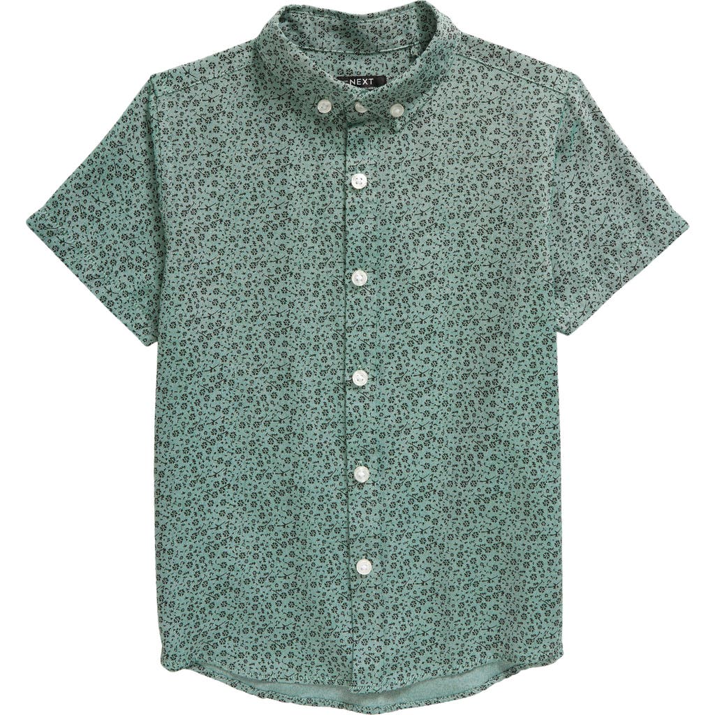 Next Kids' Floral Short Sleeve Button-down Shirt In Green