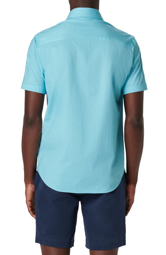 Shop Bugatchi Miles Ooohcotton® Pinstripe Short Sleeve Button-up Shirt In Aqua