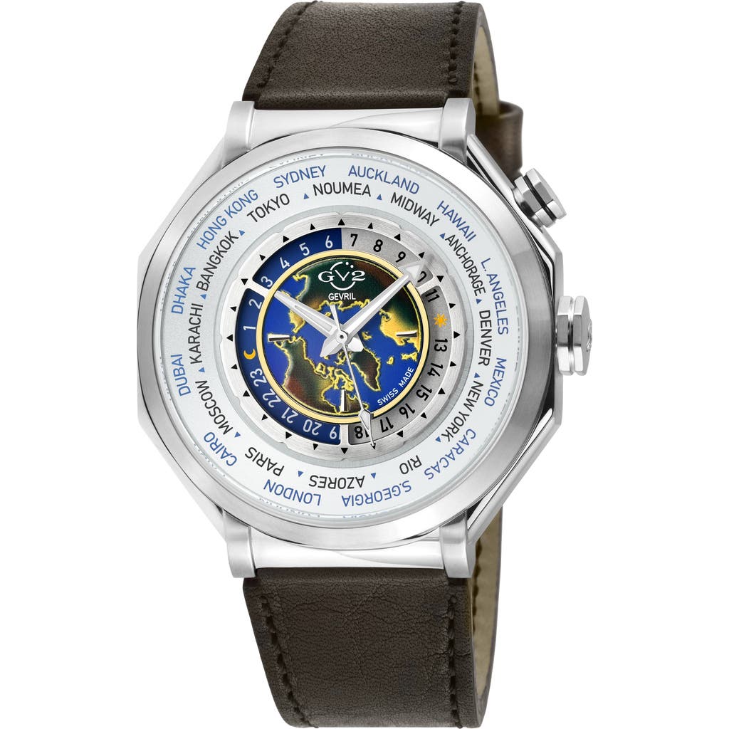 Gv2 Marchese Worldtimer Leather Strap Watch, 44mm In Brown