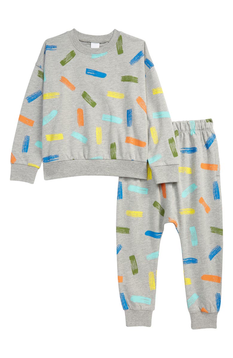 OPEN EDIT Kids' Crewneck Sweatshirt & Joggers Set, Main, color, GREY LT HEATHER MULTI STROKES