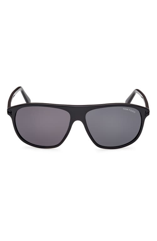 Tom Ford Prescott 60mm Square Sunglasses In Shiny Black/smoke