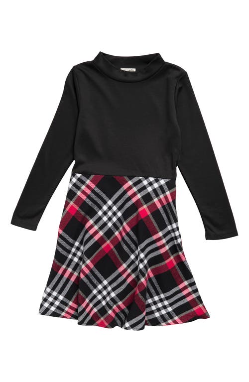 Ava & Yelly Kids Pont Plaid Skirt Dress in Black at Nordstrom
