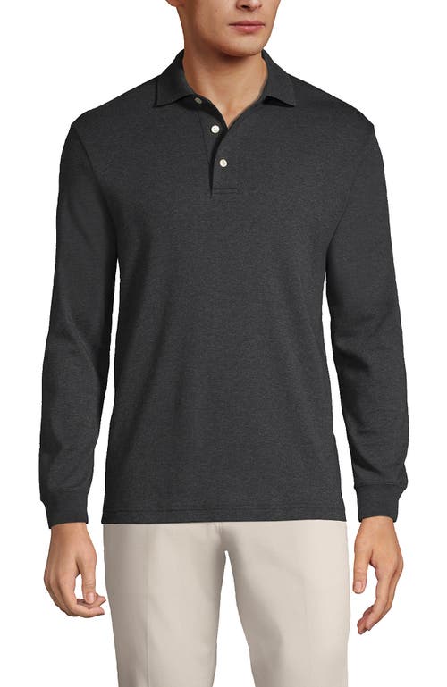 Lands' End Long Sleeve Cotton Supima Polo Shirt In Dark Charcoal Heather