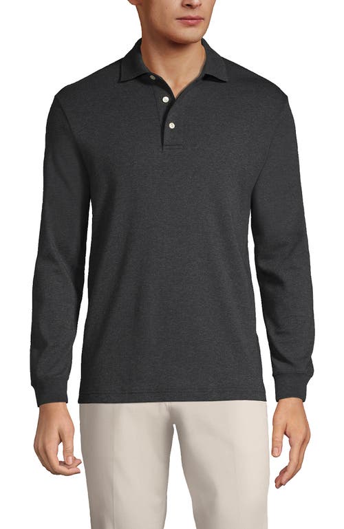 Shop Lands' End Long Sleeve Cotton Supima Polo Shirt In Dark Charcoal Heather