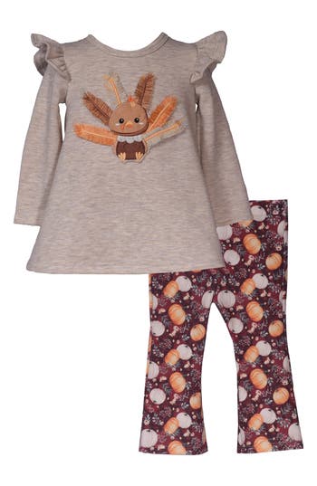 Shop Bonnie Jean Kids' Turkey Feathers Top & Leggings Set In Tan