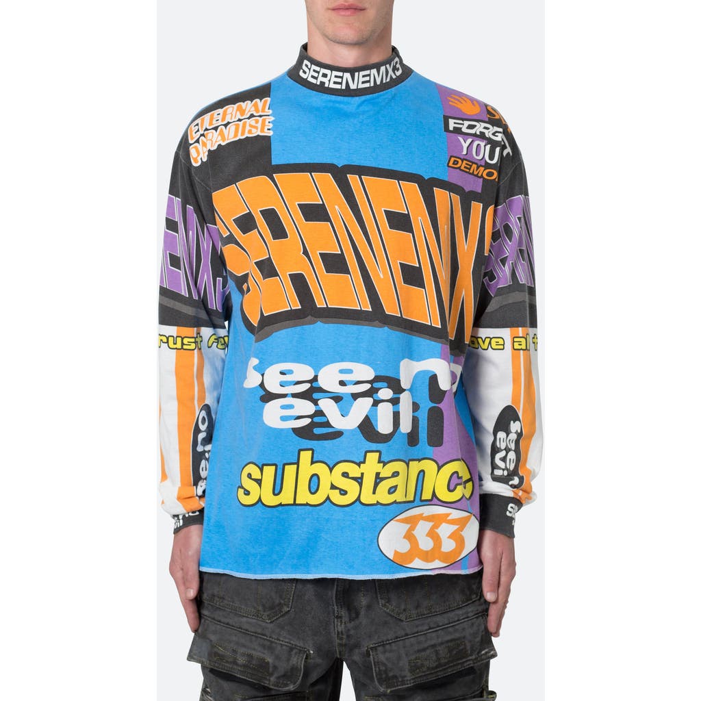 Mnml Motocross Mock Neck Long Sleeve Graphic T-shirt In Blue/multi