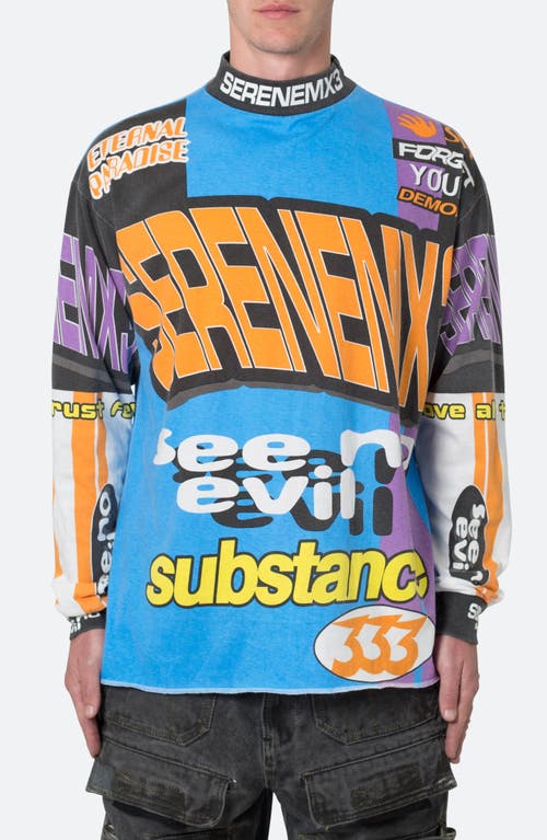 Shop Mnml Motocross Mock Neck Long Sleeve Graphic T-shirt In Blue/multi