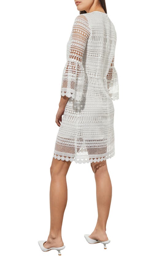 Ming Wang Open Stitch Embroidered Dress In White