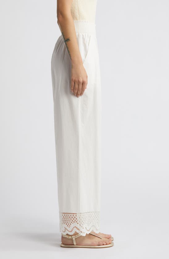 Shop Rails Henrik Smock Waist Lace Trim Cotton Wide Leg Pants In White