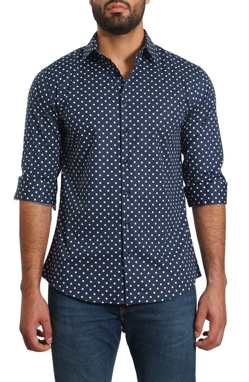 Jared Lang Trim Fit Dot Print Button-Up Shirt Navy at Nordstrom,