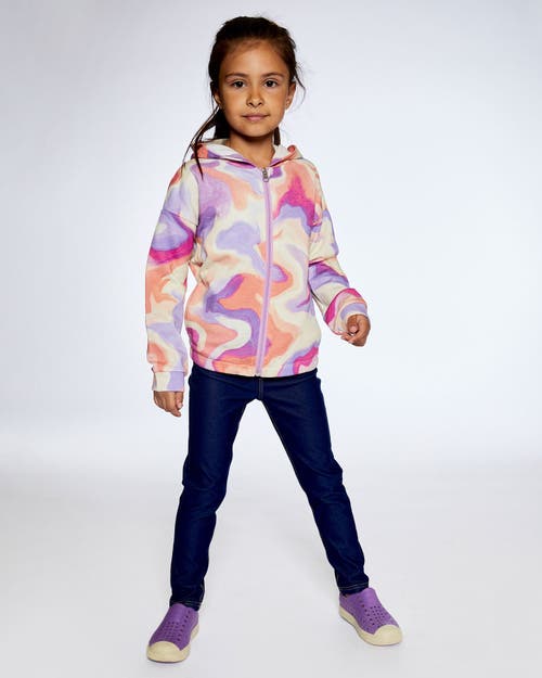 Deux Par Deux Little Girl's French Terry Hooded Cardigan Multico Swirl Print at Nordstrom