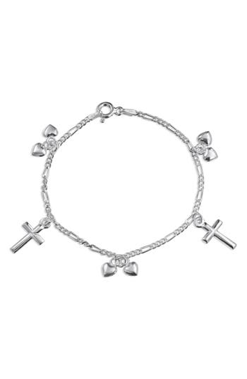 Bling Jewelry Cross & Heart Charm Chain Bracelet In Silver