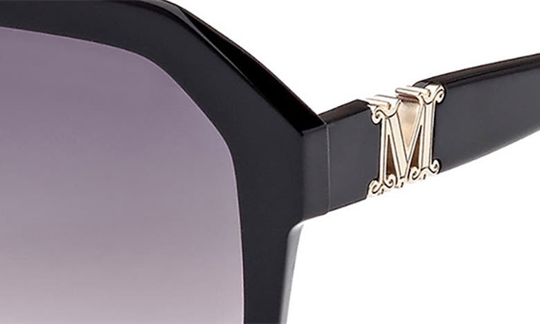 Shop Max Mara 57mm Geometric Sunglasses In Shiny Black / Gradient Smoke