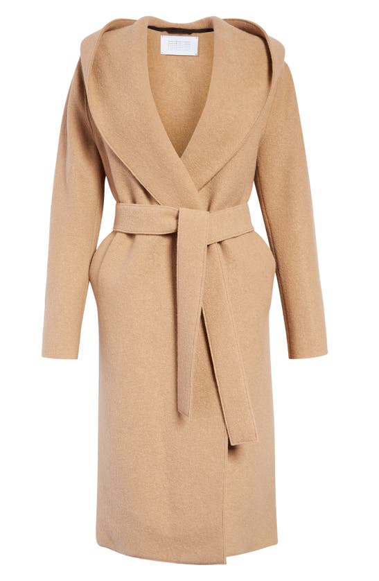Harris Wharf London Waist-tie Hooded Coat In Tan