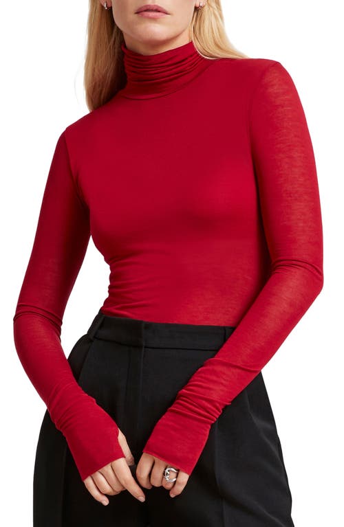 Shop Marcella Eloise Turtleneck Semisheer Jersey Top In Red