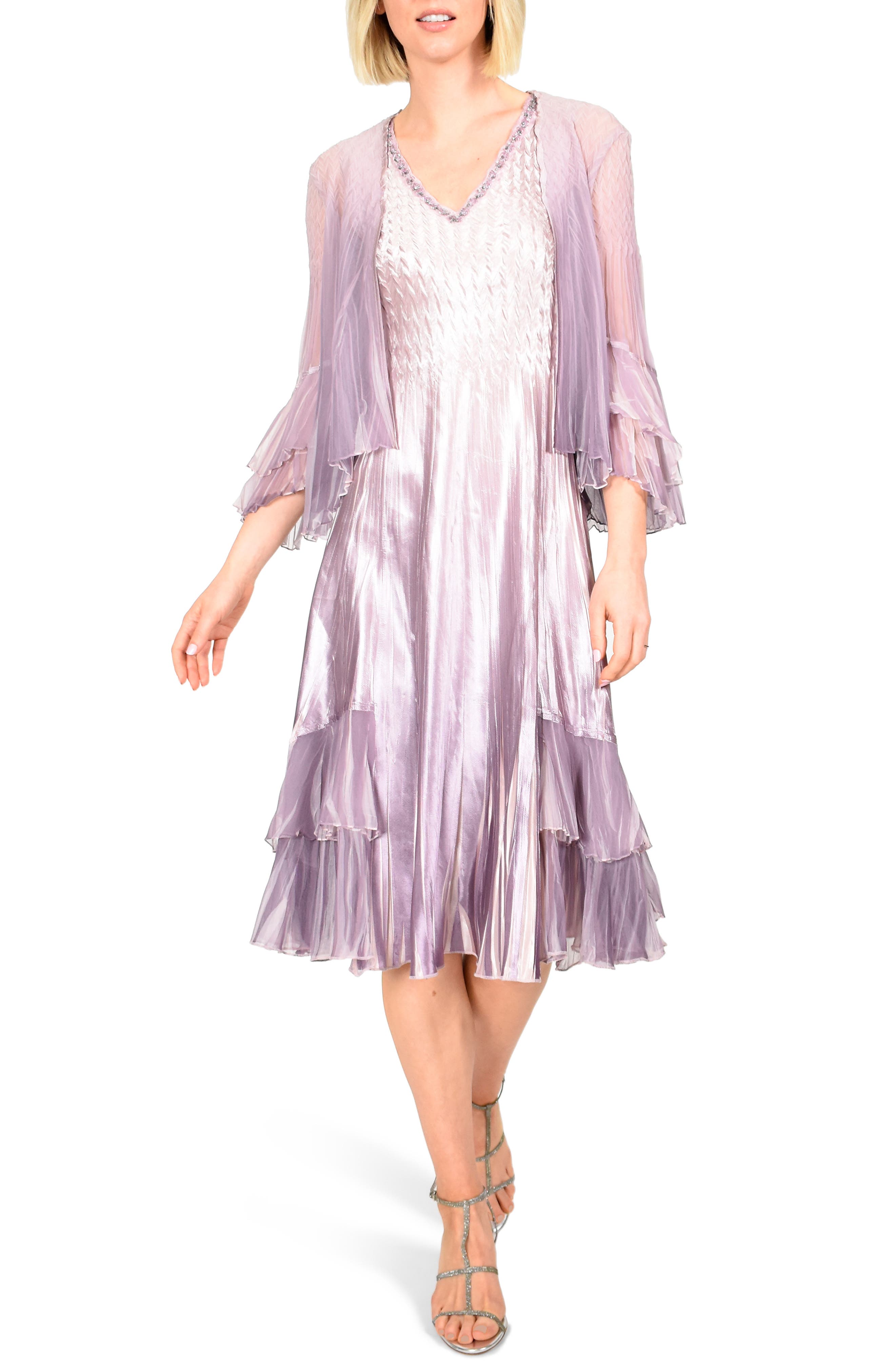 Petite Komarov Tier Ruffle Midi With Ruffle Cuff Jacket, Purple