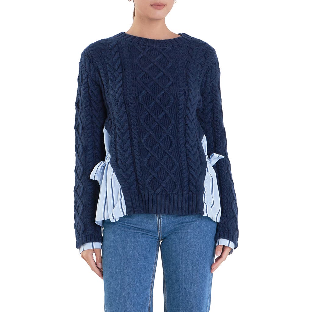 Shop English Factory Mixed Media Sweater In Navy