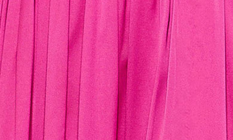Shop Mac Duggal Crystal Detail Satin Empire Waist Long Sleeve Gown In Magenta