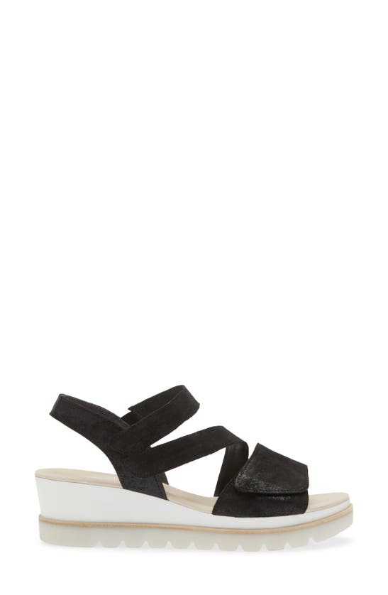 Gabor Asymmetric Wedge Strappy Sandal In Black