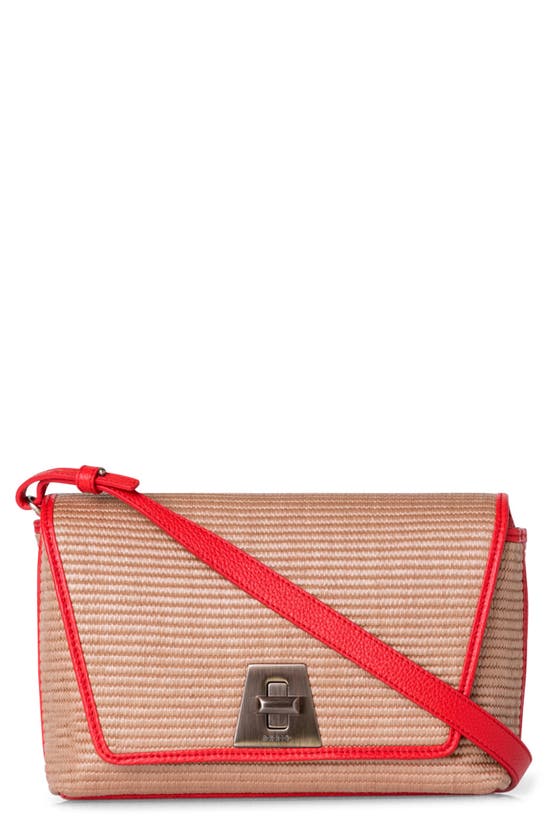 Akris Small Anouk Woven Raffia Crossbody Bag In 402 Camel/ Scarlet