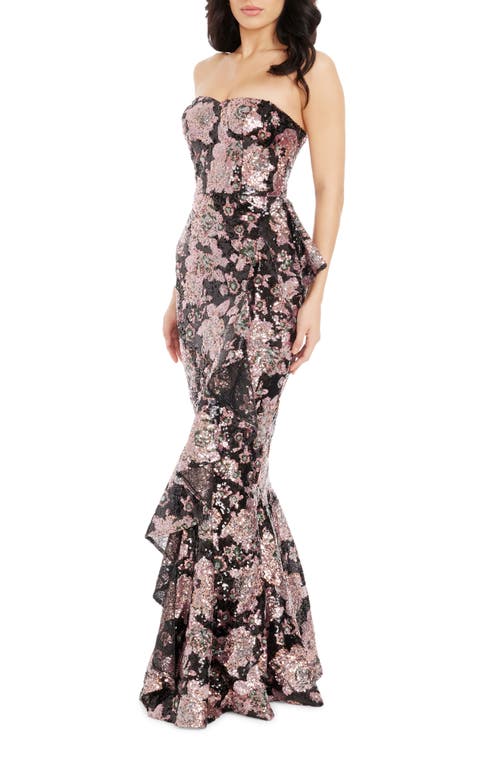DRESS THE POPULATION DRESS THE POPULATION PARIS SEQUIN RUFFLE STRAPLESS GOWN 