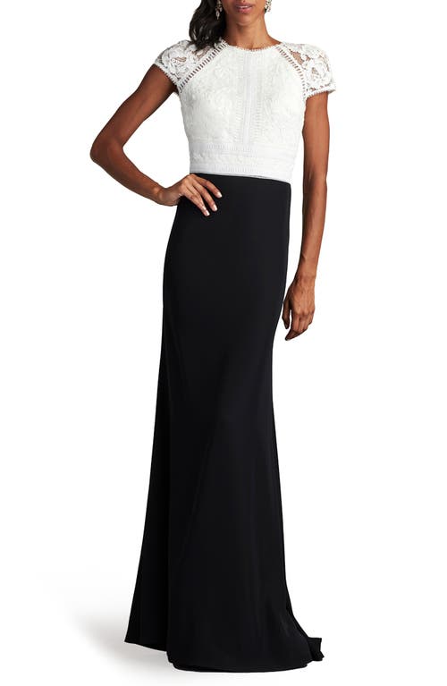 Tadashi Shoji Lace & Crepe A-Line Gown Ivory/Black at Nordstrom,