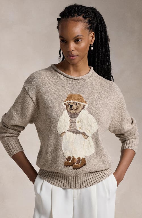 Shop Polo Ralph Lauren Creamy Bear Intarsia Roll Neck Sweater In Mushroom Marl Multi