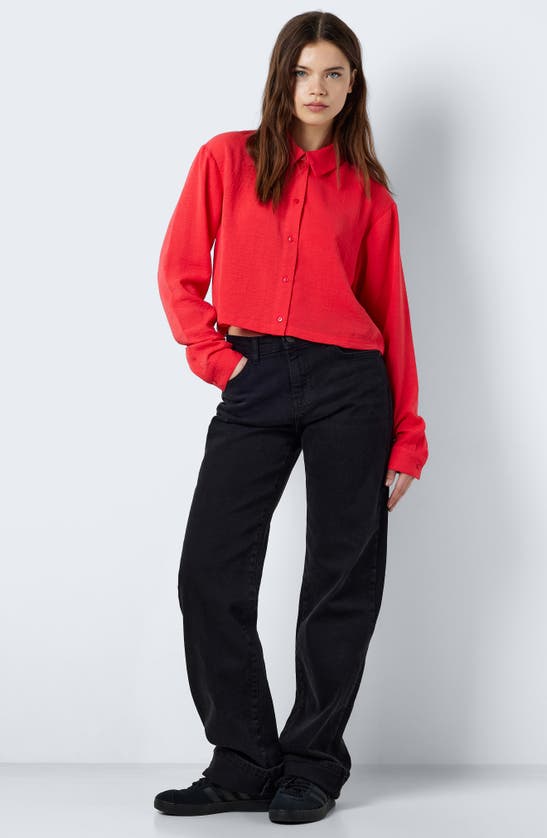 Noisy May Kara Crop Button-up Shirt In Bittersweet