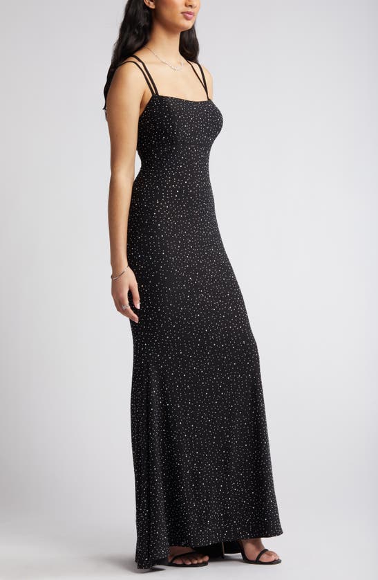 Shop Jump Apparel Rhinestone Strappy Gown In Black