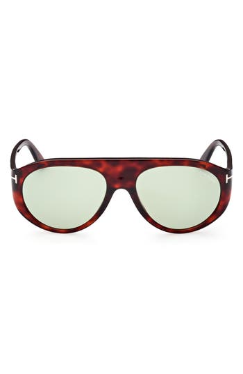 Tom Ford Men's Rex T-logo Aviator Sunglasses In Red Havana/green