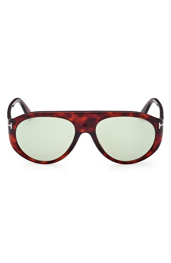 Shop Tom Ford Rex-02 57mm Aviator Sunglasses In Red Havana/green