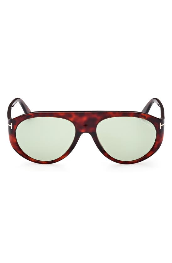 Shop Tom Ford Rex-02 57mm Aviator Sunglasses In Red Havana / Green