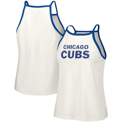 Women's Lusso White Chicago Cubs Nettie Raglan Half-Sleeve Tri-Blend T-Shirt Dress Size: Medium