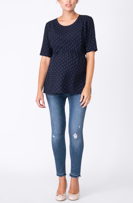 Shop Seraphine Polka Dot Maternity/nursing Top In Navy Dot