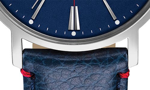 Bulova Three Hand Quartz Leather Strap Watch, 39mm In Blue