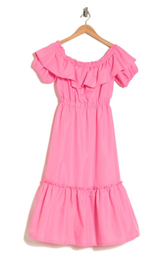 Lumiere Off-the-shoulder Poplin Midi Dress In Pink