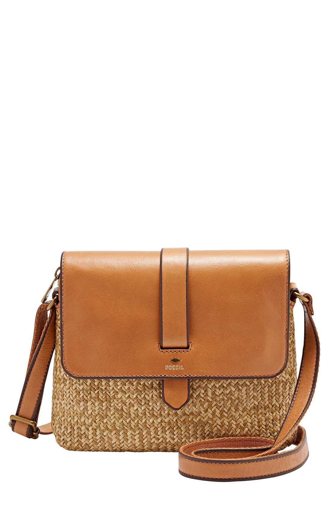 Fossil 'Small Kinley' Leather & Straw Crossbody Bag | Nordstrom