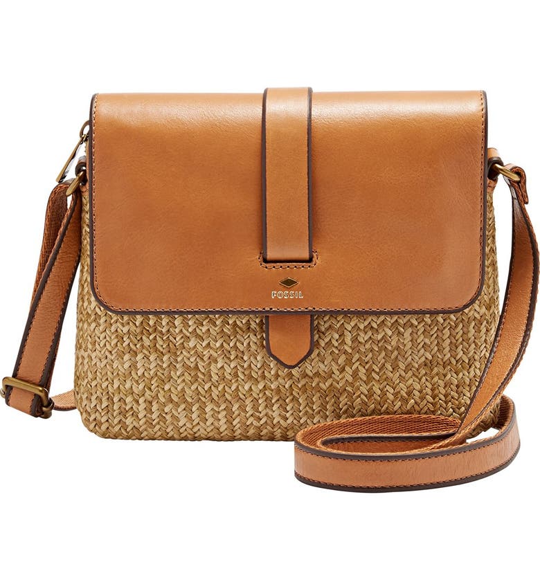 Fossil &#39;Small Kinley&#39; Leather & Straw Crossbody Bag | Nordstrom
