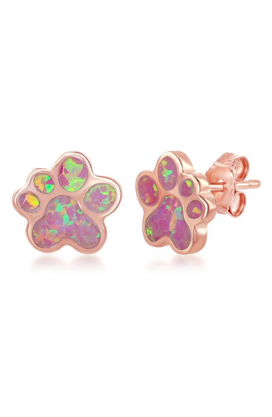 Simona Sterling Silver & Opal Paw Stud Earrings. In Rose