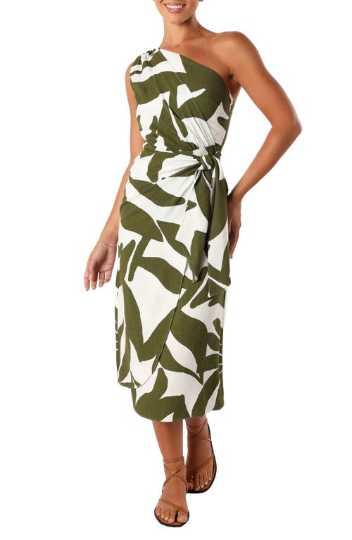 Petal & Pup Zara Print One-Shoulder Midi Dress Olive Palm at Nordstrom,