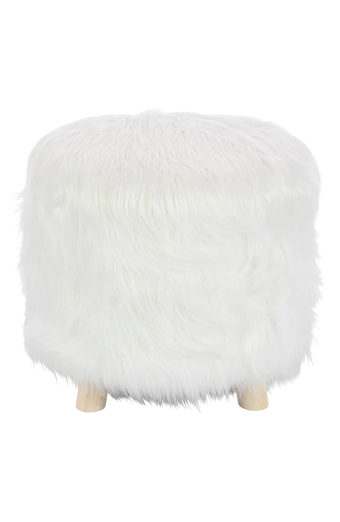 Willow Row Brown/white Faux Fur Footstool