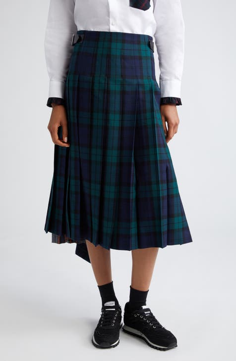 Pleated Tartan Wool Skirt