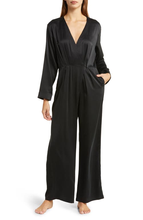 Long Sleeve Washable Silk Jumpsuit in Immersed Black