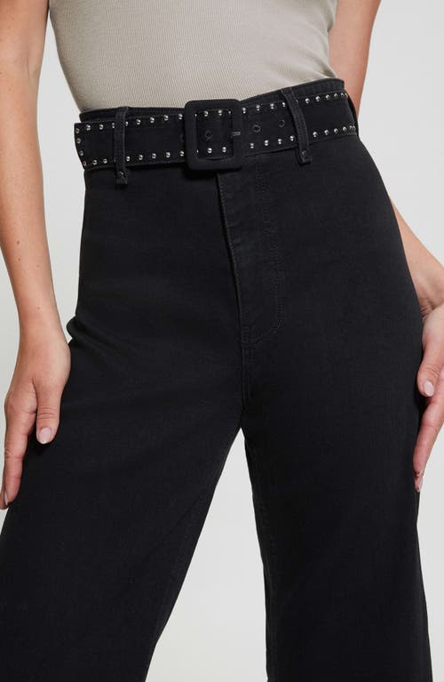 Shop Guess Dakota High Waist Belted Crop Wide Leg Jeans In Deeper Black