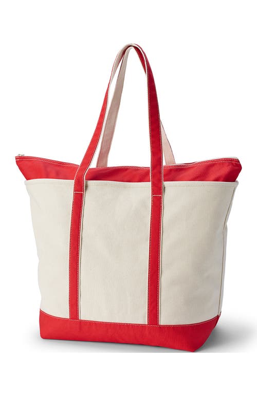 Lands' End Zip Top Long Handle Canvas Tote Bag In Natural/bright Spruce