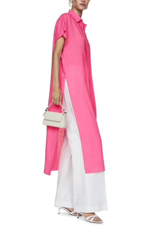 Shop Mango Pleated Side Slit Midi Shirtdress In Pink